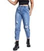 Color:Medium Blue - Image 1 - High Rise Balloon Fit Ankle Jeans