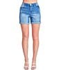 Color:Medium Blue - Image 1 - High Rise Cuffed Hem Denim Shorts