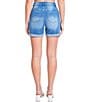 Color:Medium Blue - Image 2 - High Rise Cuffed Hem Denim Shorts
