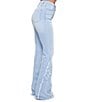 Color:Light Blue - Image 3 - High Rise Fray Side Flare Jeans
