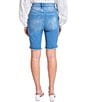 Color:Medium Blue - Image 2 - High Rise Frayed Hem Distressed Denim Bermuda Shorts
