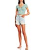 Color:Powder Blue - Image 3 - High Rise Frayed Hem Mom Shorts
