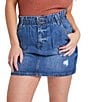 Color:Rips Whiskers - Image 1 - High Rise Paper Bag Waistband Denim Skirt