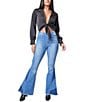 Color:Midnight Sky Blue - Image 4 - High Rise Side Panel Detail Flare Jeans