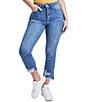 Color:Indigo Blue Rips - Image 1 - High Rise Slim Straight Leg Raw Ankle Jeans