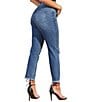 Color:Medium Blue Rips - Image 2 - High Rise Slim Straight Leg Raw Ankle Jeans