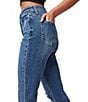 Color:Medium Blue Rips - Image 3 - High Rise Slim Straight Leg Raw Ankle Jeans