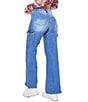 Color:Medium Blue - Image 2 - High Rise Wide Leg Cargo Jeans