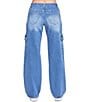 Color:Medium Blue - Image 2 - Low Rise Bungee Hem Straight Cargo Jeans