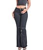 Color:Black - Image 1 - Low Rise Frayed Hem Distressed Flare Jeans