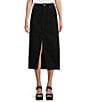Color:Black - Image 1 - Md Rise Front Slit Frayed Hem Denim Skirt