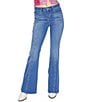 Color:Medium Blue - Image 1 - Mid Rise Fray Hem Front Seam Flare Jeans
