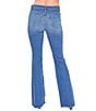 Color:Medium Blue - Image 2 - Mid Rise Fray Hem Front Seam Flare Jeans