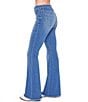 Color:Medium Blue - Image 3 - Mid Rise Fray Hem Front Seam Flare Jeans