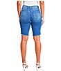 Color:Medium Blue - Image 2 - Mid Rise Frayed Hem Denim Bermuda Shorts