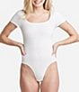 Color:White - Image 1 - Annette Square Neck Cap Sleeve Shaping Bodysuit