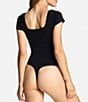 Color:Black - Image 2 - Annette Square Neck Cap Sleeve Shaping Bodysuit