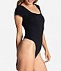 Color:Black - Image 3 - Annette Square Neck Cap Sleeve Shaping Bodysuit