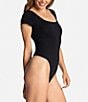 Yummie Annette Square Neck Cap Sleeve Shaping Bodysuit, Color:Black - Image 3