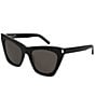 Color:Black - Image 1 - Oversize Thick Rim Cat Eye Sunglasses