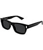 Yves Saint Laurent Men's Rivet Corner Angle 53mm Rectangle Sunglasses, Color:Shiny Solid Black - Image 1