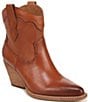 Color:Cognac - Image 1 - Roslyn Leather Western Ankle Booties