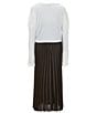 Color:Ivory/Black - Image 3 - Big Girls 7-16 Long-Sleeve Shimmer Brushed-Sweater-Knit Popover Sweater & Sleeveless Pleated Satin Slip Dress