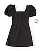 Color:Black - Image 3 - Big Girls 7-16 Puff-Sleeve A-Line Dress