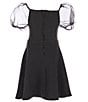 Color:Black - Image 2 - Big Girls 7-16 Puff Sleeve Skater Dress