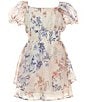 Color:Ivory - Image 1 - Big Girls 7-16 Puffed Sleeve Floral-Printed Chiffon Skirted Romper