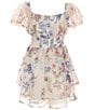 Color:Ivory - Image 2 - Big Girls 7-16 Puffed Sleeve Floral-Printed Chiffon Skirted Romper
