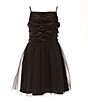 Color:BLACK - Image 1 - Big Girls 7-16 Satin Rouched/Mesh Fit-And-Flare Dress