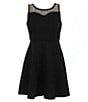 Color:Black - Image 1 - Big Girls 7-16 Sleeveless Illusion Neckline Ottoman Skater Dress