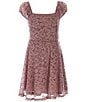 Color:Mauve - Image 2 - Big Girls 7-16 Stretch Floral Lace Ruched Puff Sleeve Emma Babydoll Dress