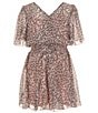 Zunie Big Girls Flutter-Sleeve Animal-Printed Chiffon Romper, Color:Blush/Brown - Image 1