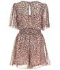 Zunie Big Girls Flutter-Sleeve Animal-Printed Chiffon Romper, Color:Blush/Brown - Image 2