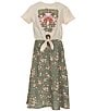 Zunie Big Girls Short Sleeve Butterfly Graphic T-Shirt & Sleeveless Solid/Printed A-Line Dress, Color:Natural - Image 1