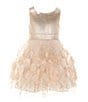 Zunie Little Girls Brocade Lame/Rosette-Soutache Fit & Flare Dress, Color:Champagne - Image 1