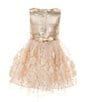 Zunie Little Girls Brocade Lame/Rosette-Soutache Fit & Flare Dress, Color:Champagne - Image 2