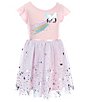 Color:Pink Multi - Image 1 - Little Girls 4-6X Flutter Sleeve Glittered Sequin Butterfly Applique Foiled Mesh Tutu Skirt Fit-And-Flare Dress