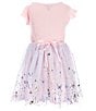 Color:Pink Multi - Image 2 - Little Girls 4-6X Flutter Sleeve Glittered Sequin Butterfly Applique Foiled Mesh Tutu Skirt Fit-And-Flare Dress
