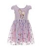 Color:Lilac/Multi - Image 1 - Little Girls 4-6X Puff Cap Sleeve Lilac Rainbow Foil Butterfly Floral Print Tutu Dress