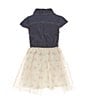 Color:Ivory/Multi - Image 2 - Little Girls 4-6X Short-Sleeve Denim/Floral Tutu Dress