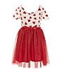 Color:Red/Ivory - Image 2 - Little Girls 4-6X Short Sleeve Heart Printed Tutu Dress With Heart Purse