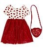 Color:Red/Ivory - Image 3 - Little Girls 4-6X Short Sleeve Heart Printed Tutu Dress With Heart Purse