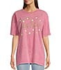 Color:Pink - Image 1 - Knit Crew Neck Short Sleeve Yee Haw Graphic Tee Shirt