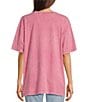 Color:Pink - Image 2 - Knit Crew Neck Short Sleeve Yee Haw Graphic Tee Shirt