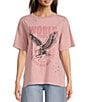 Color:Rose - Image 1 - Short Sleeve Distressed Star World Tour Graphic Tee Shirt