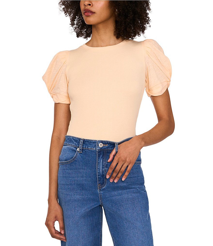 1. STATE Knotted Crew Neck Short Puff Sleeve Top | Dillard's