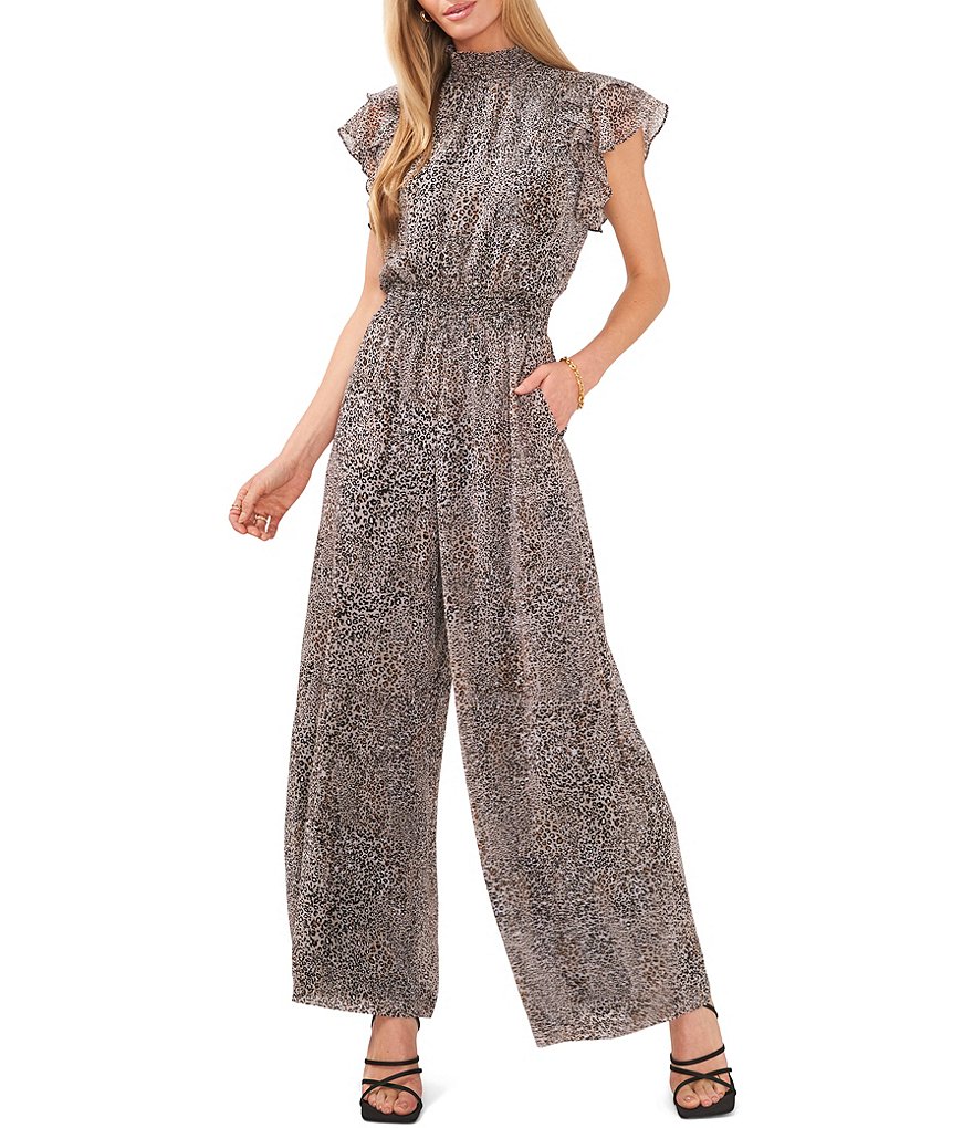 Louise leopard frill sleeve culotte jumpsuit deals